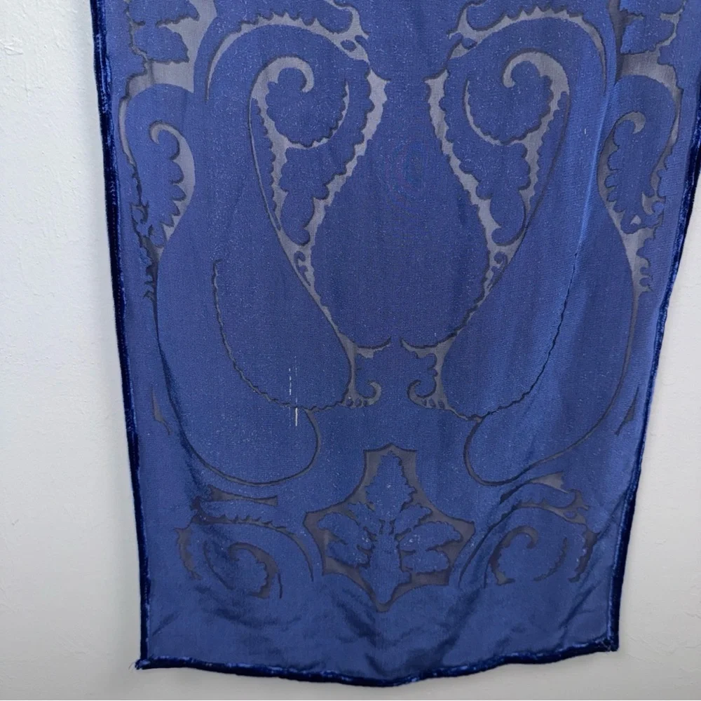 Women's Vintage‎ Velvet Abstract Burnout Blue Paisley Silk-Blend Scarf *READ